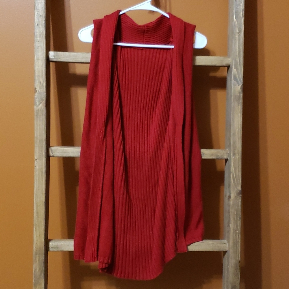 Dark red sleeveless cardigan